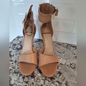 Marciano Beige Leather Kitten Heel Sandals Size 9